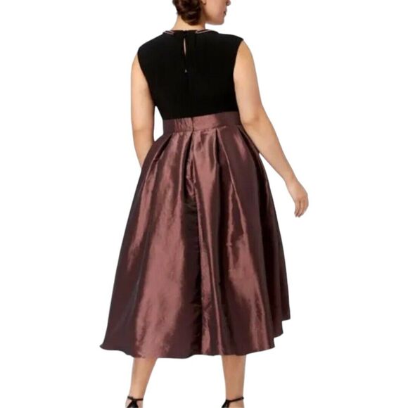 SLNY Fit Flare Midi High Low Satin Party Dress I Plus 20W I Black Bronze Shimmer - Picture 2 of 8